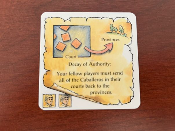 Closeup of Decay of Authority card from El Grande