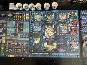 Top-down view of GMT's Mr President game board at the end of first year of play.